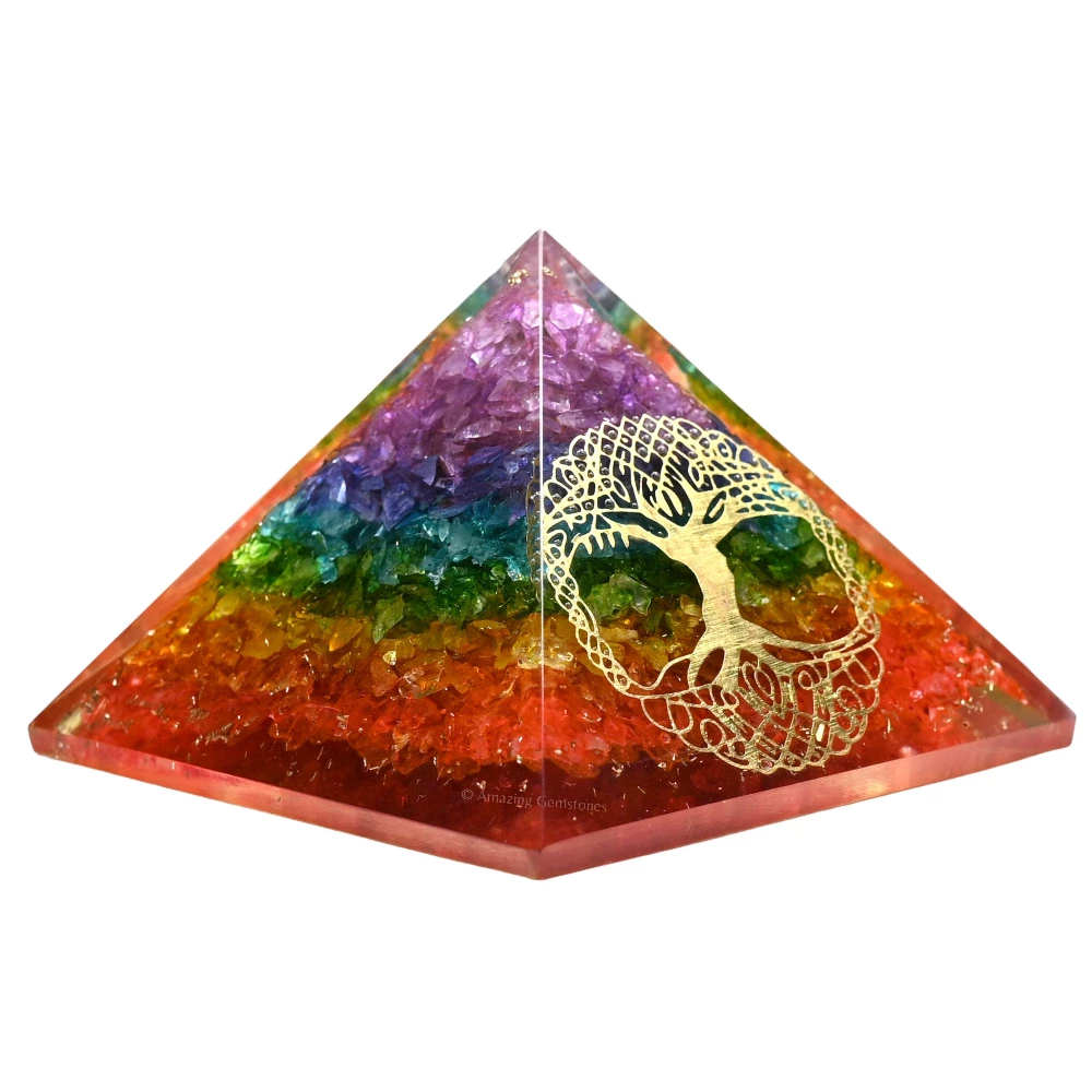 Chakra Onyx Orgone Pyramid - Tree of Life