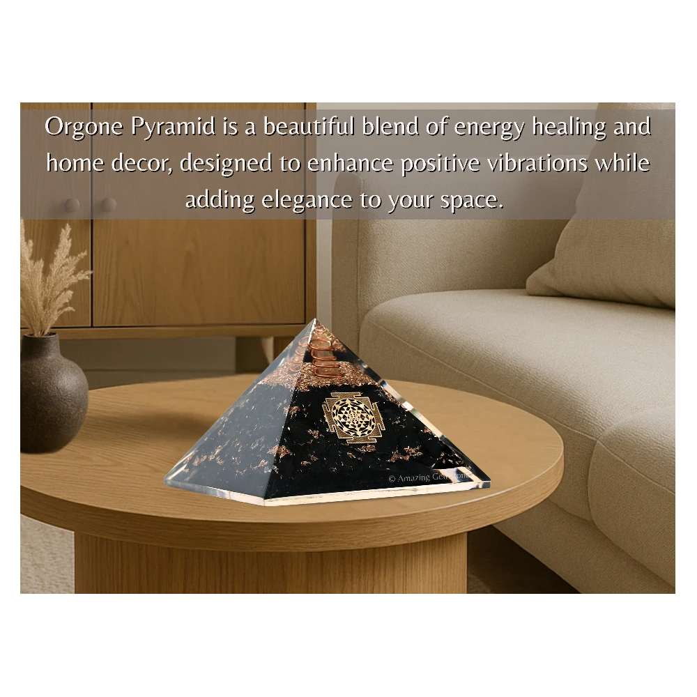 Black Tourmaline Orgone Pyramid - Sri Yantra