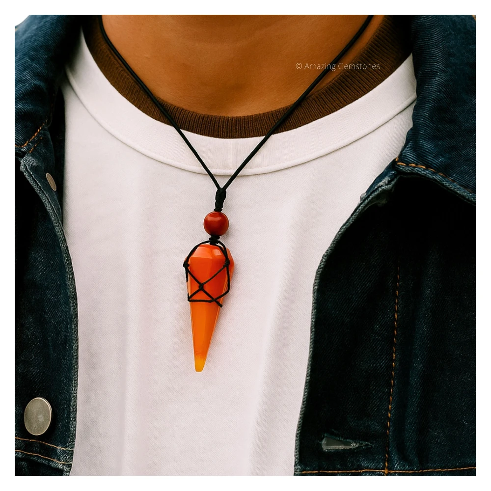 Carnelian Pendulum Pendant Necklace (Macrame)