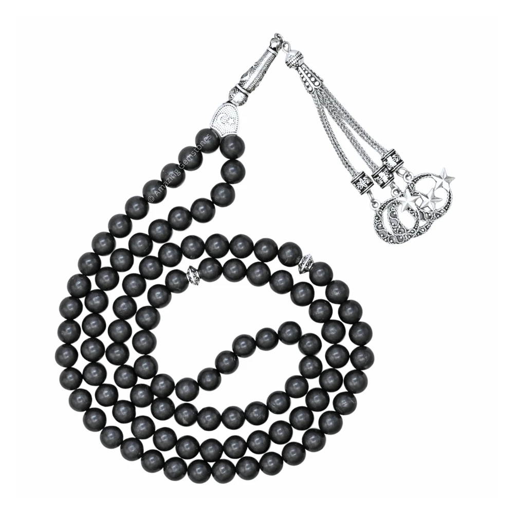 Shungite Crystal Tasbeeh Sibha Prayer Beads (Silver)