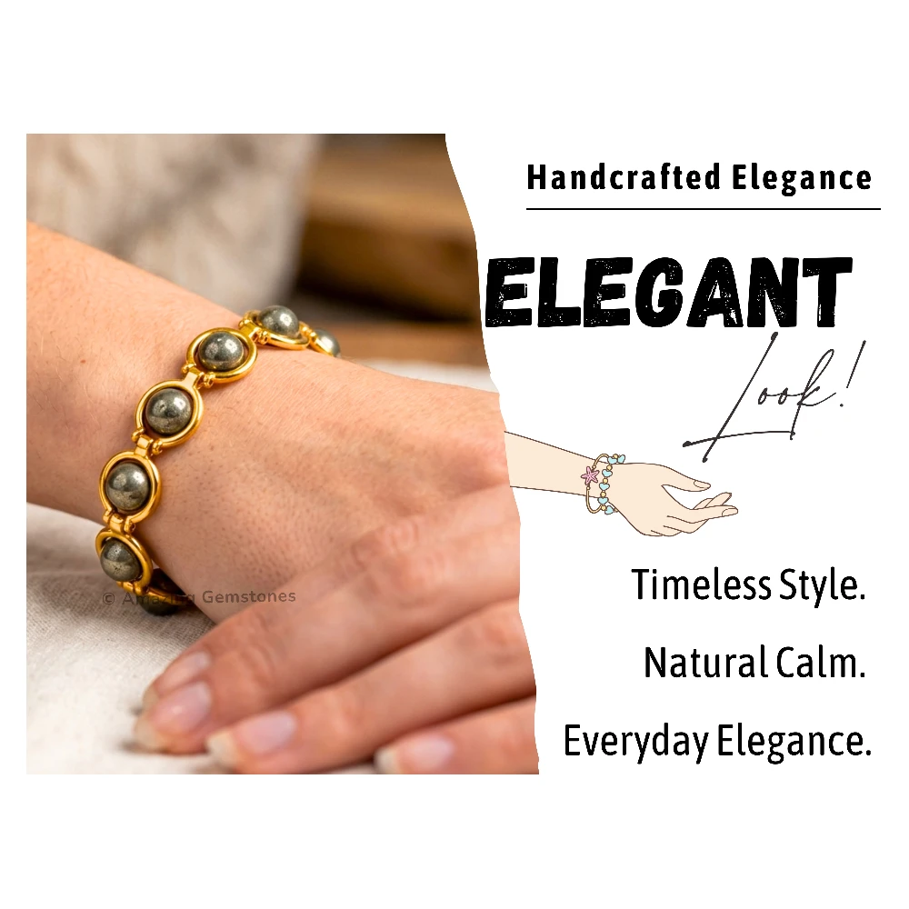 Pyrite Bracelet - Round Gold Chain