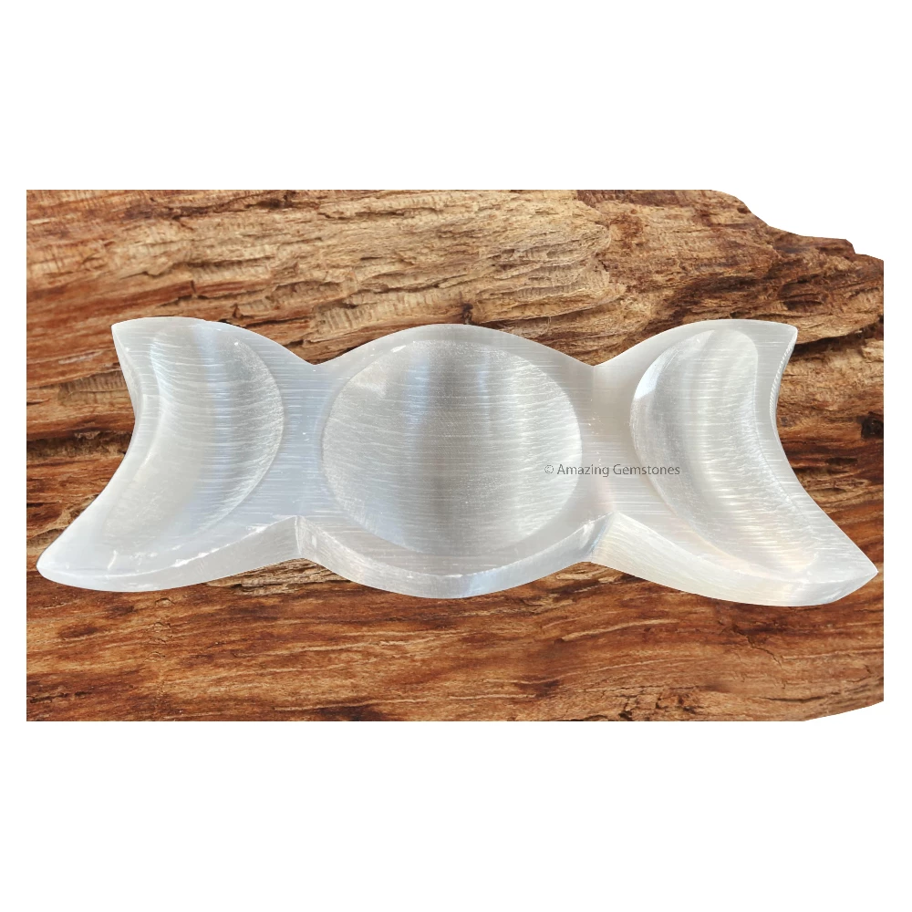 Selenite Charging Bowl for Crystals - Triple Moon