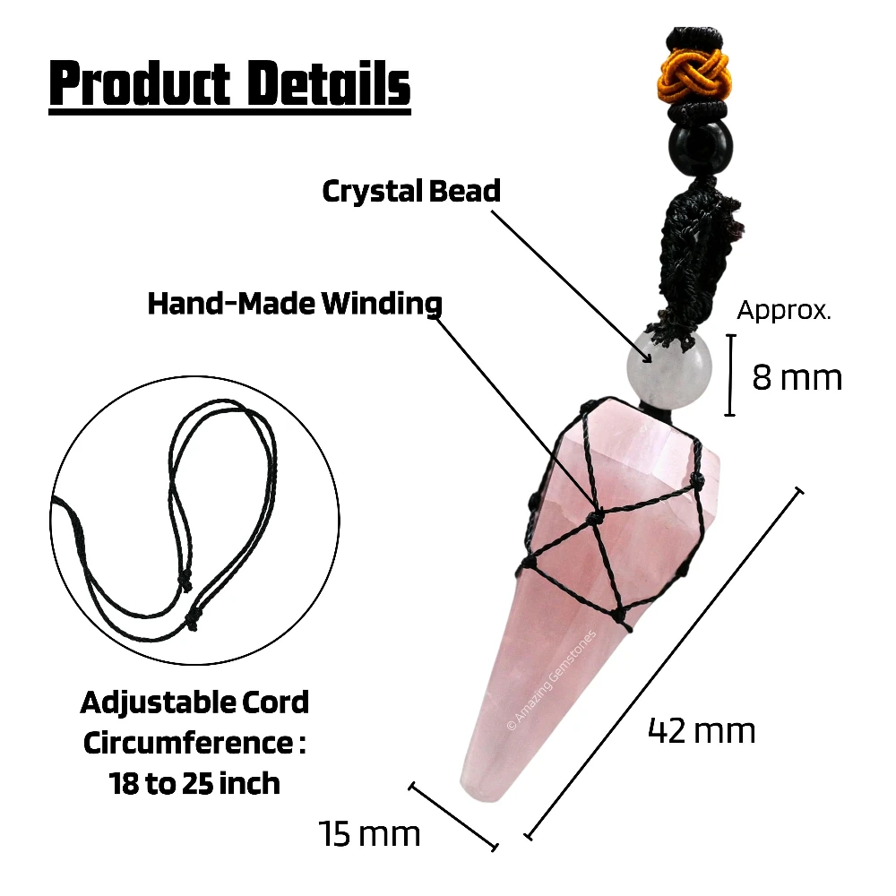 Rose Quartz Pendulum Pendant Necklace (Macrame)