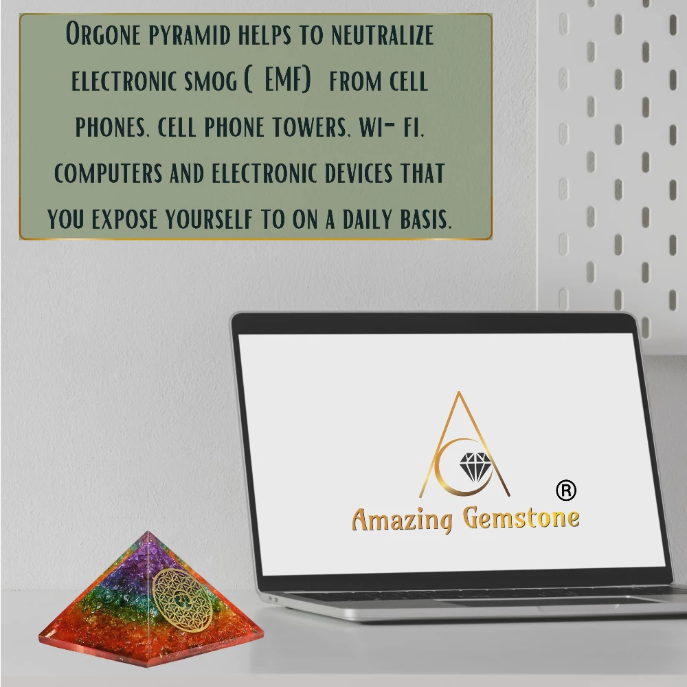 Chakra Onyx Orgone Pyramid - OM Flower of Life