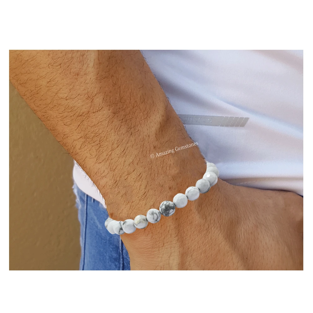 Howlite Bracelet (Faceted-Stretchable)