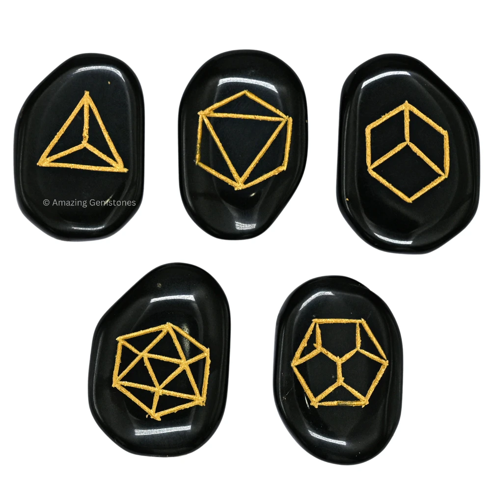 Black Agate Fifth Element Stones (Set of 5)