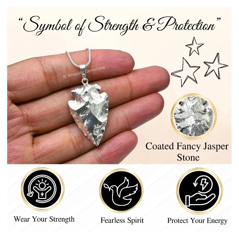 Coated Fancy Jasper Arrowhead Pendant - Silver Plated