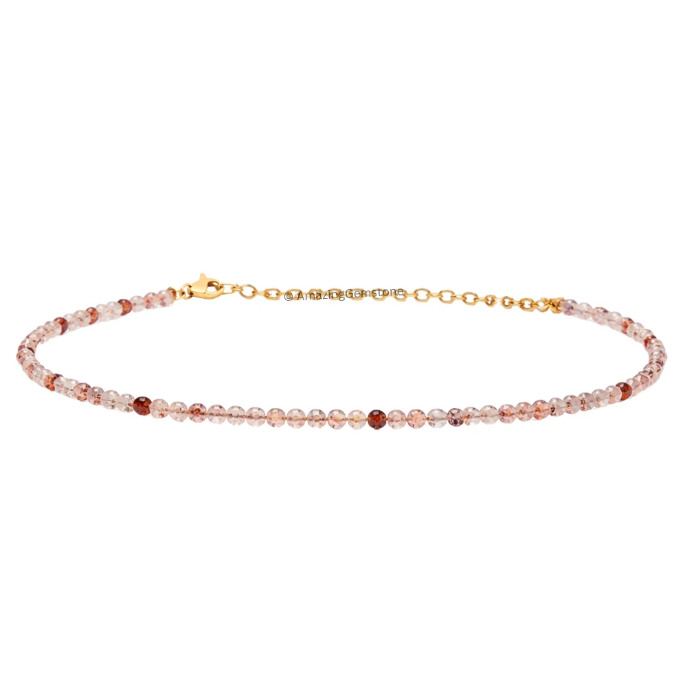 Rutilated Quartz Crystal Bracelet - 2mm Faceted Bead (Gold)