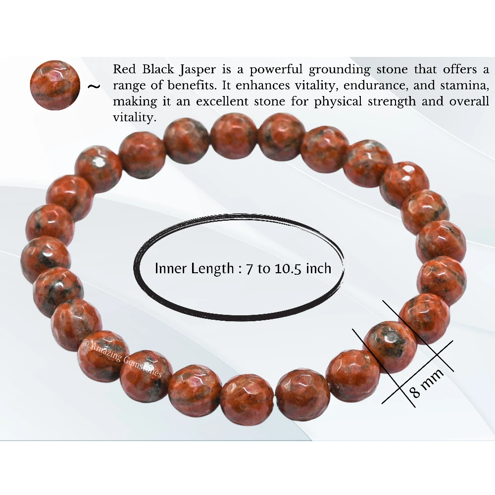 Red Black Jasper Bracelet (Faceted-Stretchable)