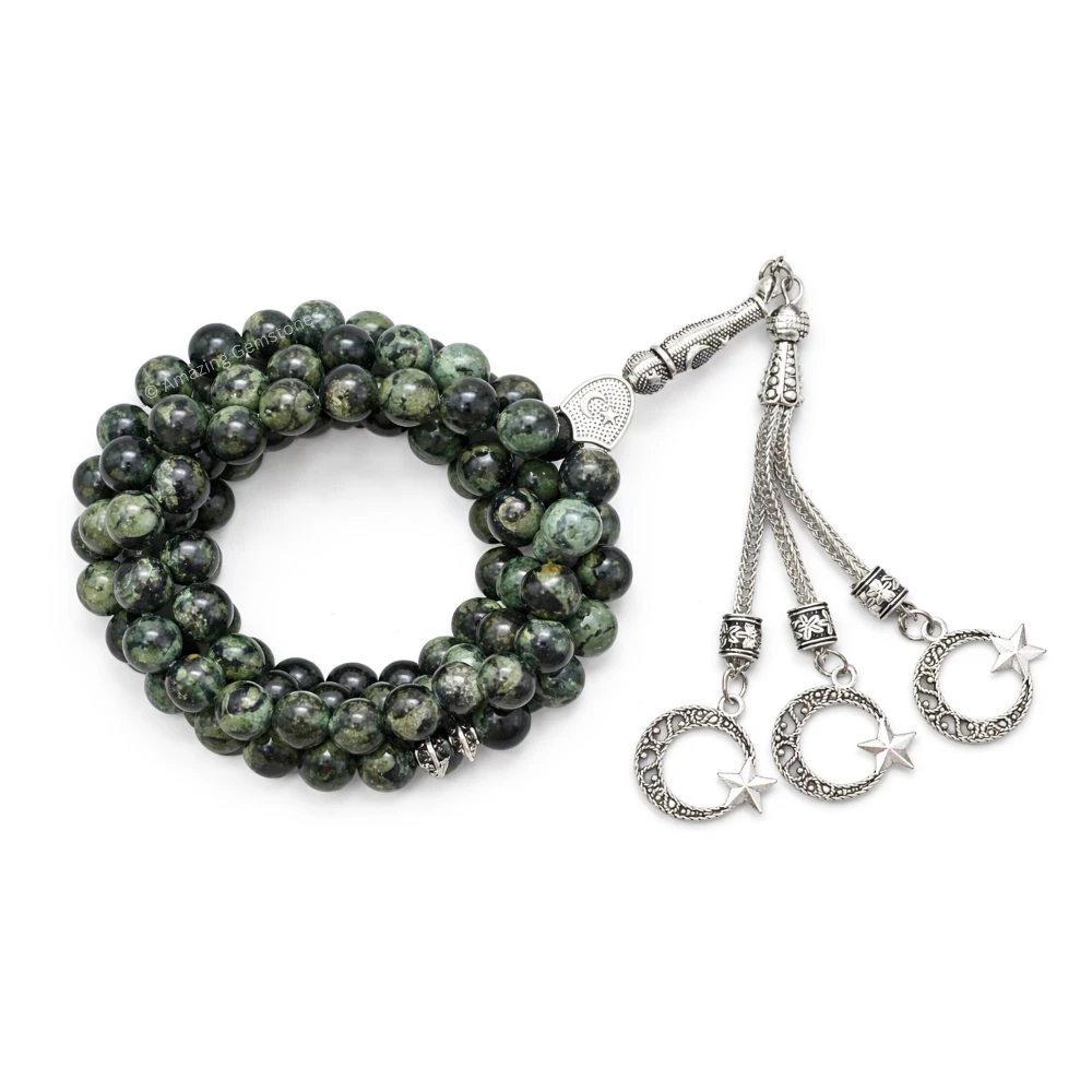 Kambaba Jasper Crystal Tasbeeh Sibha Prayer Beads (Silver)