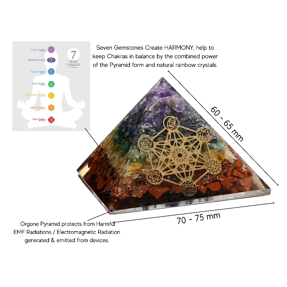 Natural Chakra Orgone Pyramid - Chakra Metatron Cube