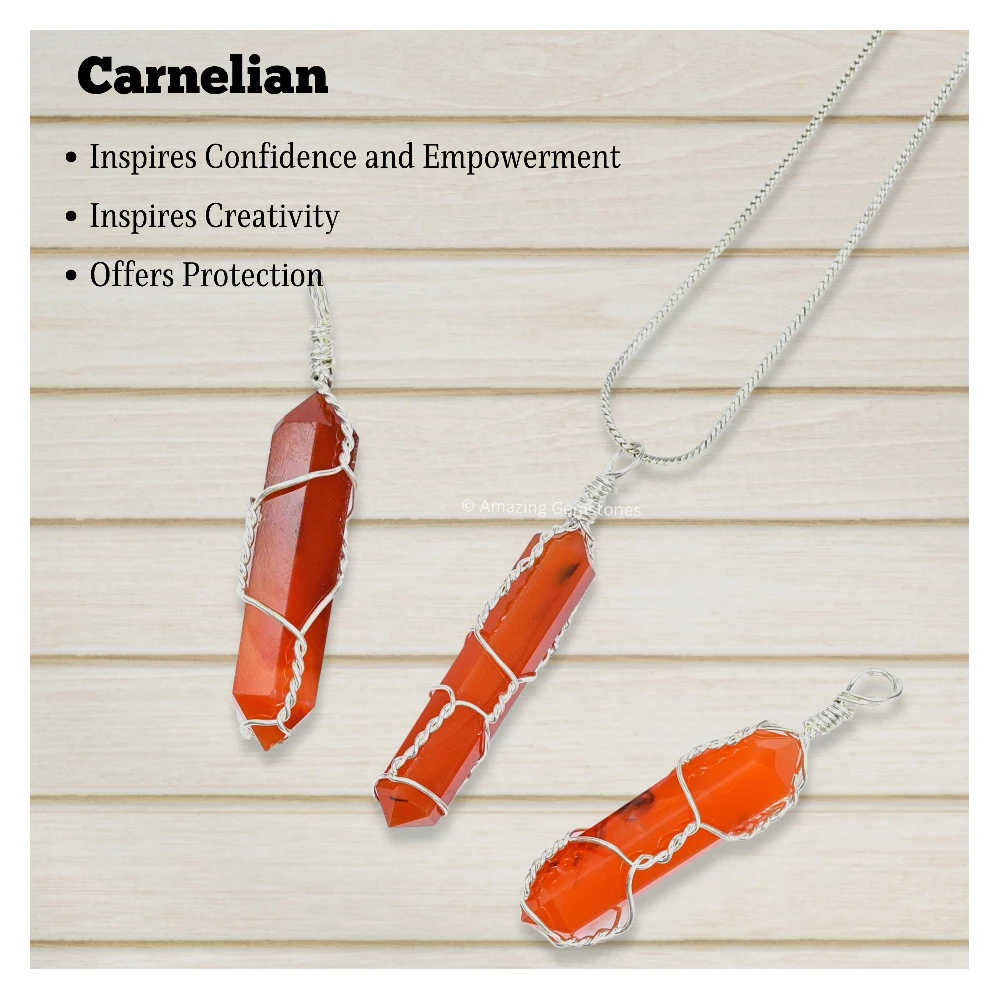 Carnelian Necklace - Wire Wrapped Double Point (Silver)