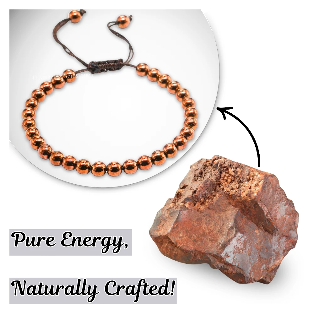 Copper Hematite Healing Crystal Bracelets - 6mm Beads (Adjustable)