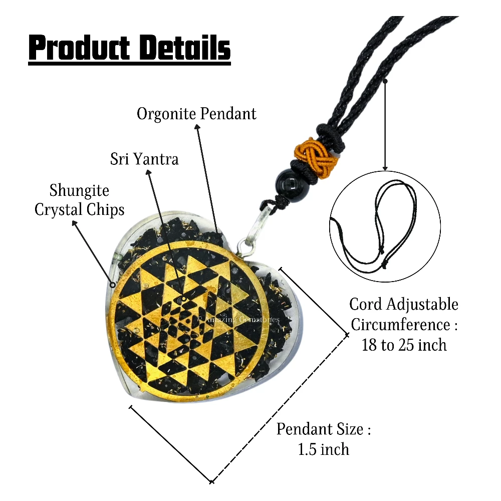 Shungite Necklace - Round Shriyantra (Heart)