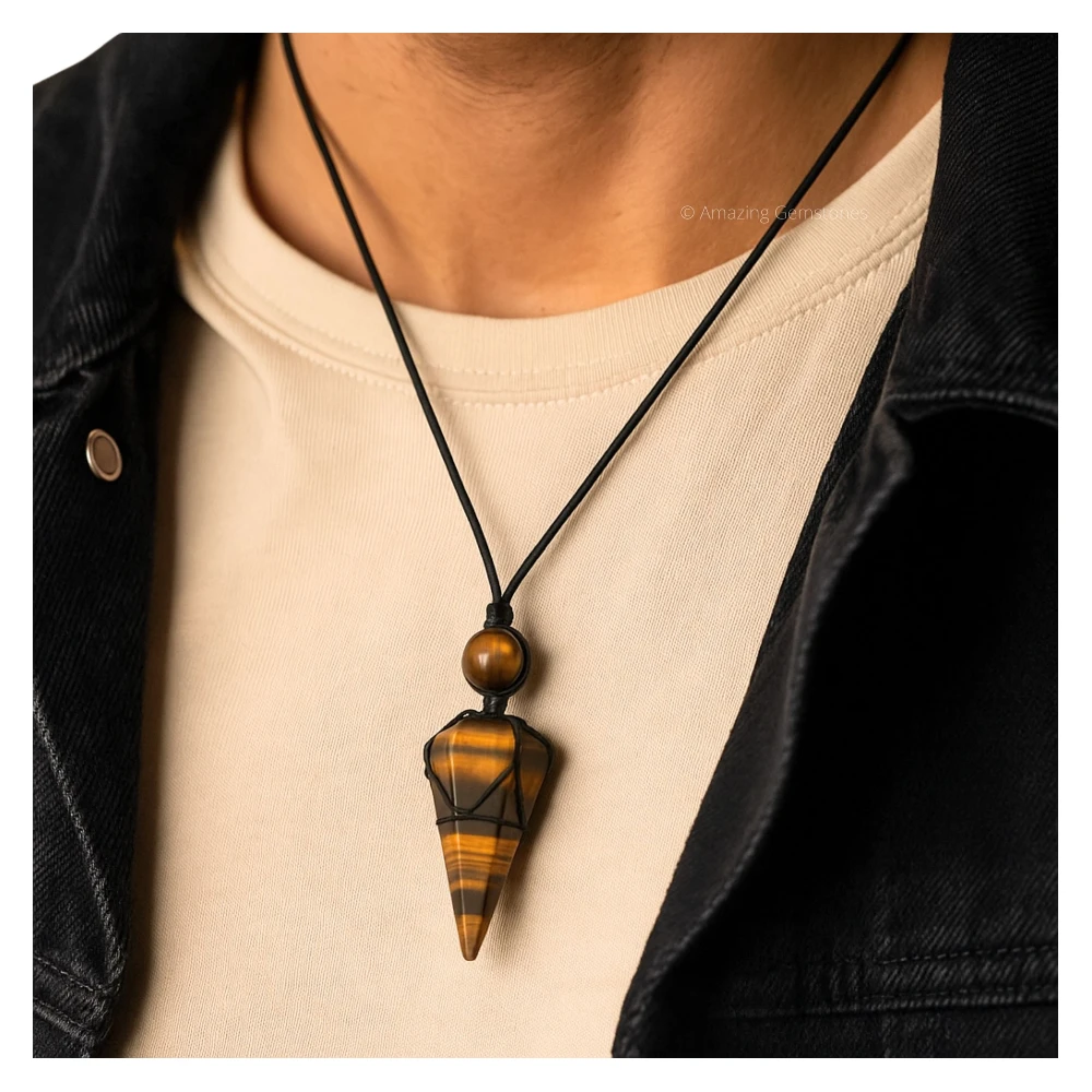 Tiger Eye Pendulum Pendant Necklace (Macrame)