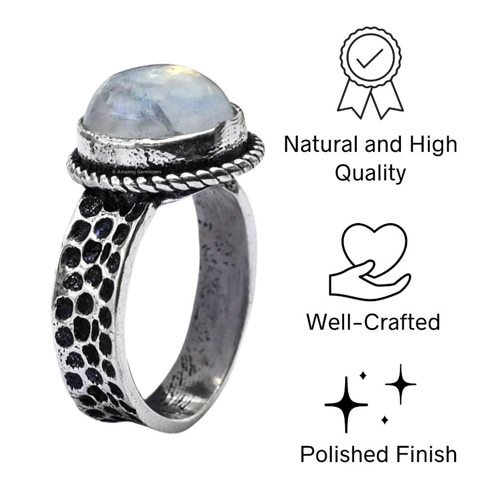 Rainbow Moonstone Crystal Ring (Silver)
