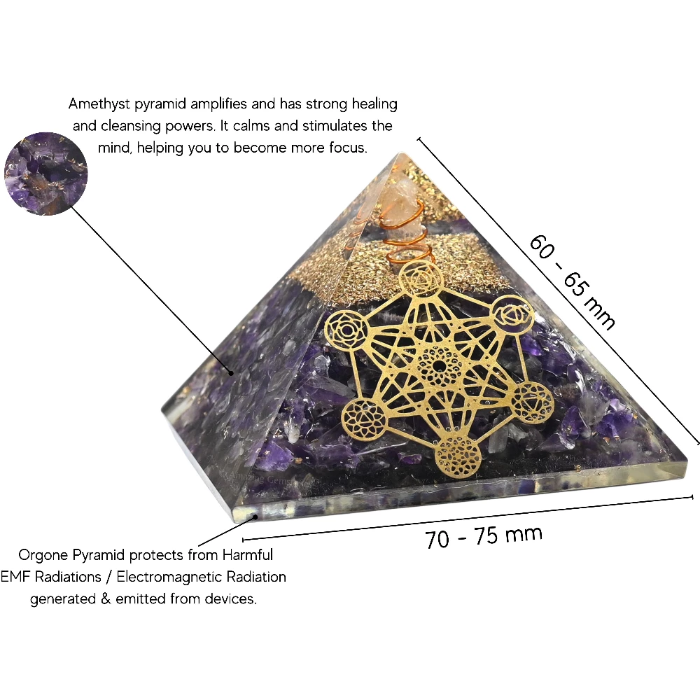Amethyst Orgone Pyramid - Chakra Metatron Cube