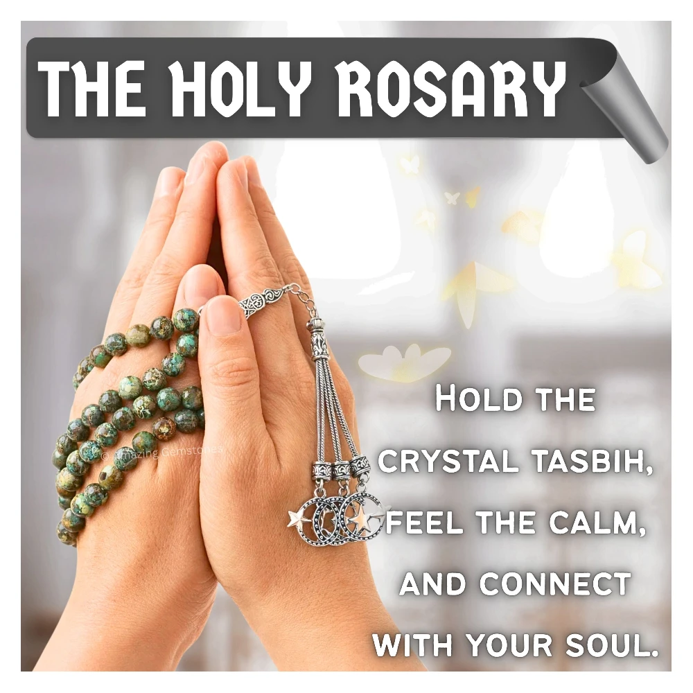 African Turquoise Crystal Tasbeeh Sibha Prayer Beads (Silver)