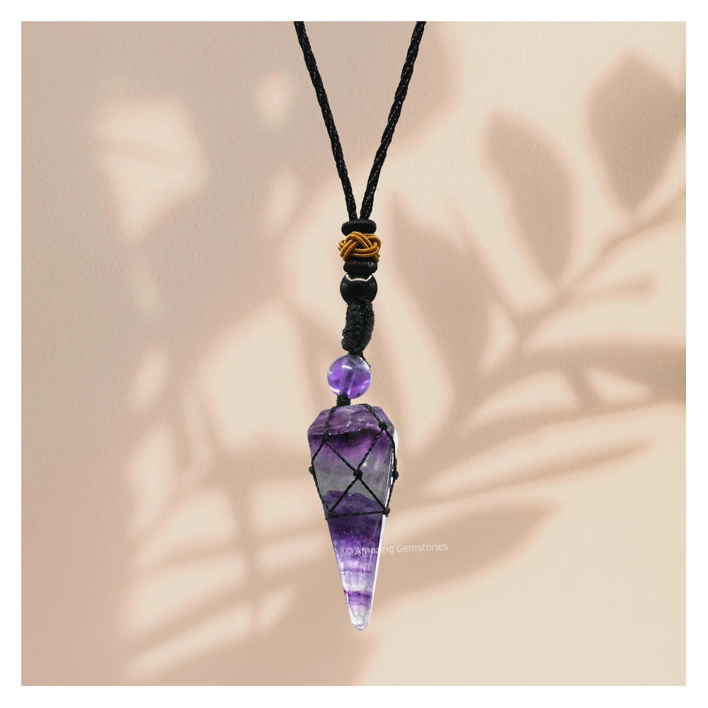 Multi Fluorite Pendulum Pendant Necklace (Macrame)
