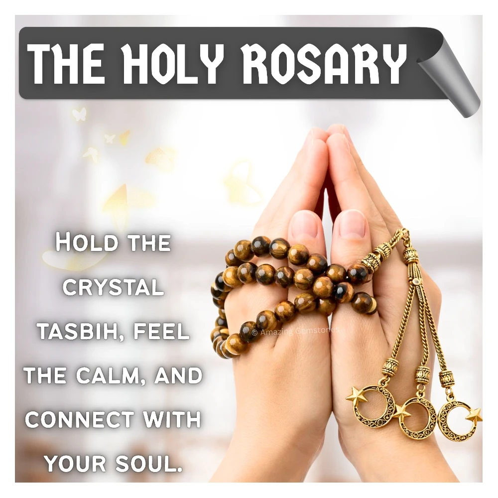 Tiger Eye Crystal Tasbeeh Sibha Prayer Beads (Gold)