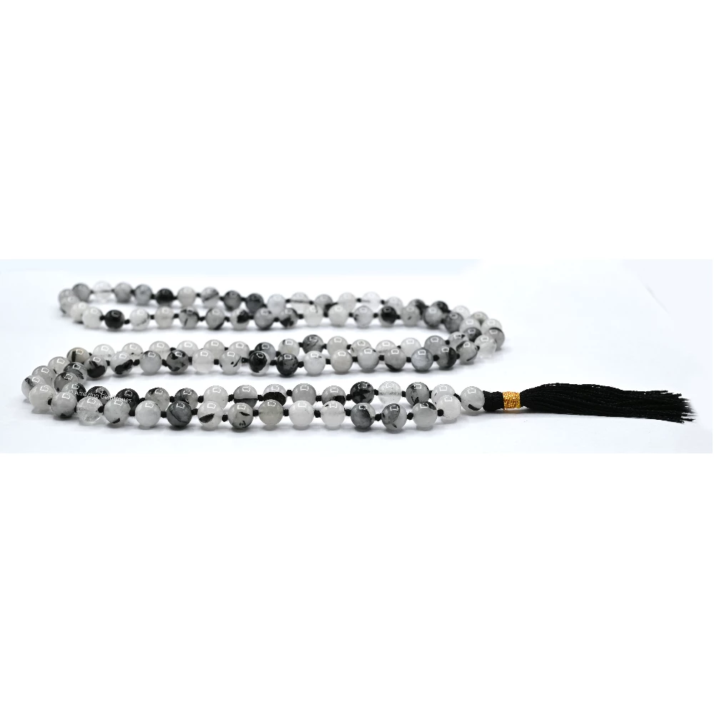 Black Rutilated Quartz Mala (Hand Knotted)