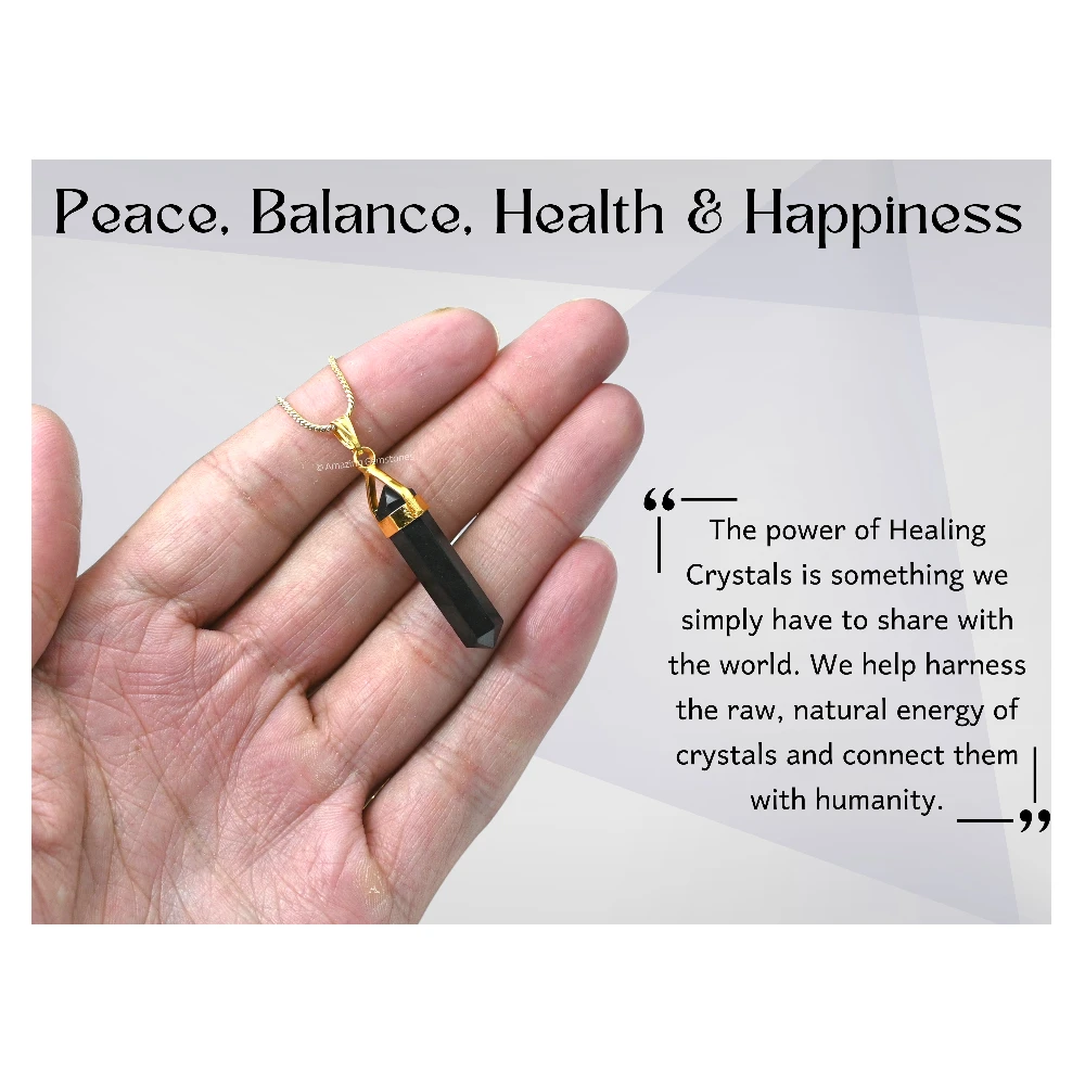 Black Obsidian Necklace - Double Point Pencil (Gold)