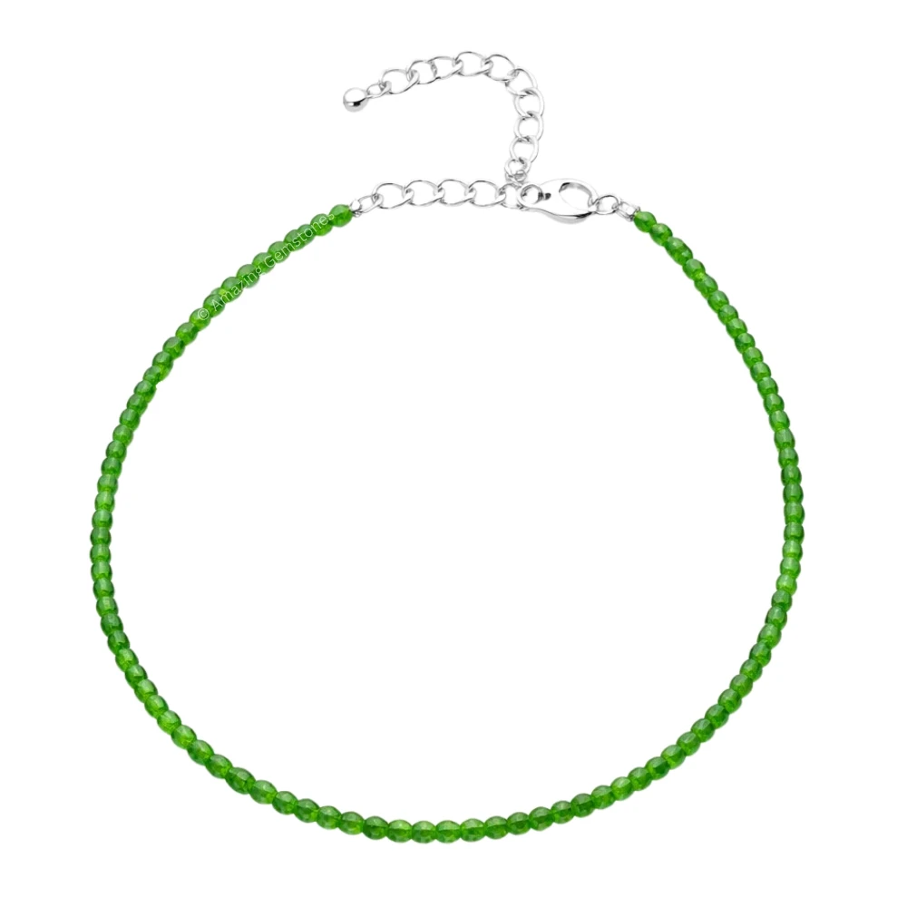 Green Onyx Crystal Anklet - 2mm Faceted Bead (Silver)