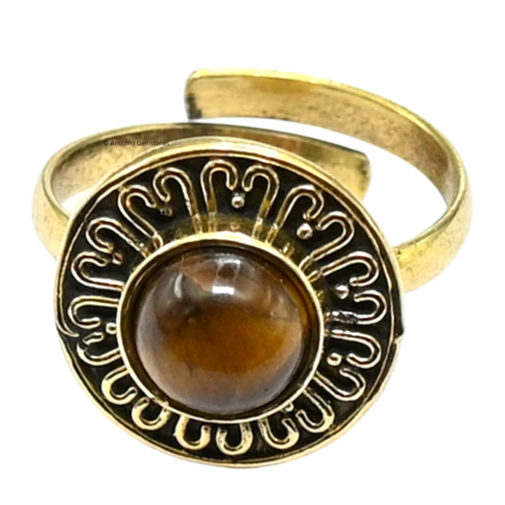 Tiger Eye Crystal Bead Ring (Gold)