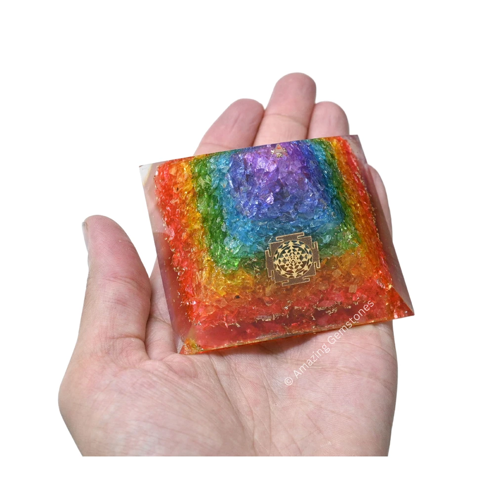 Chakra Onyx Orgone Pyramid - Sri Yantra