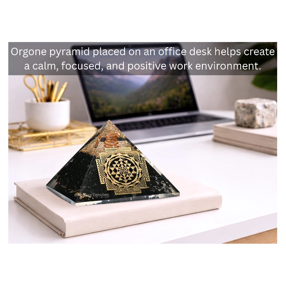 Black Tourmaline Orgone Pyramid - Big Sri Yantra