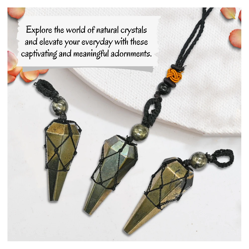 Pyrite Pendulum Pendant Necklace (Macrame)