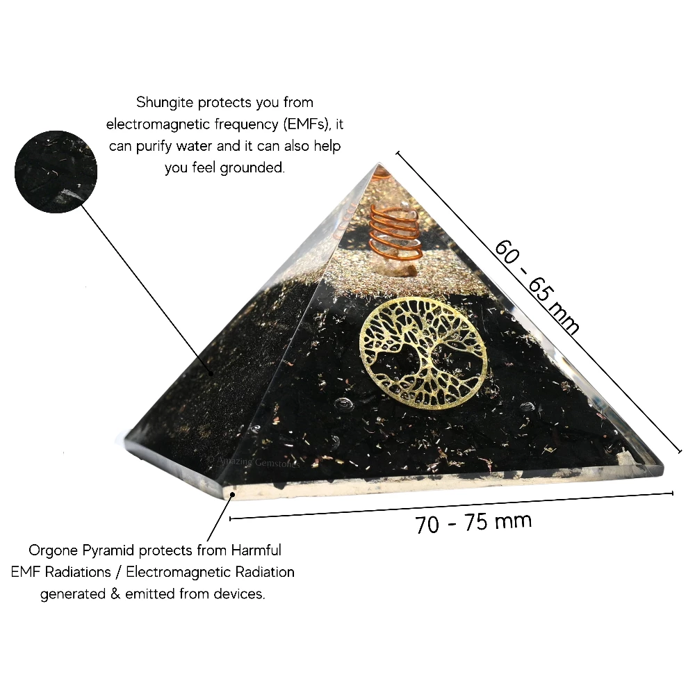 Shungite Orgone Pyramid - Small Tree of Life
