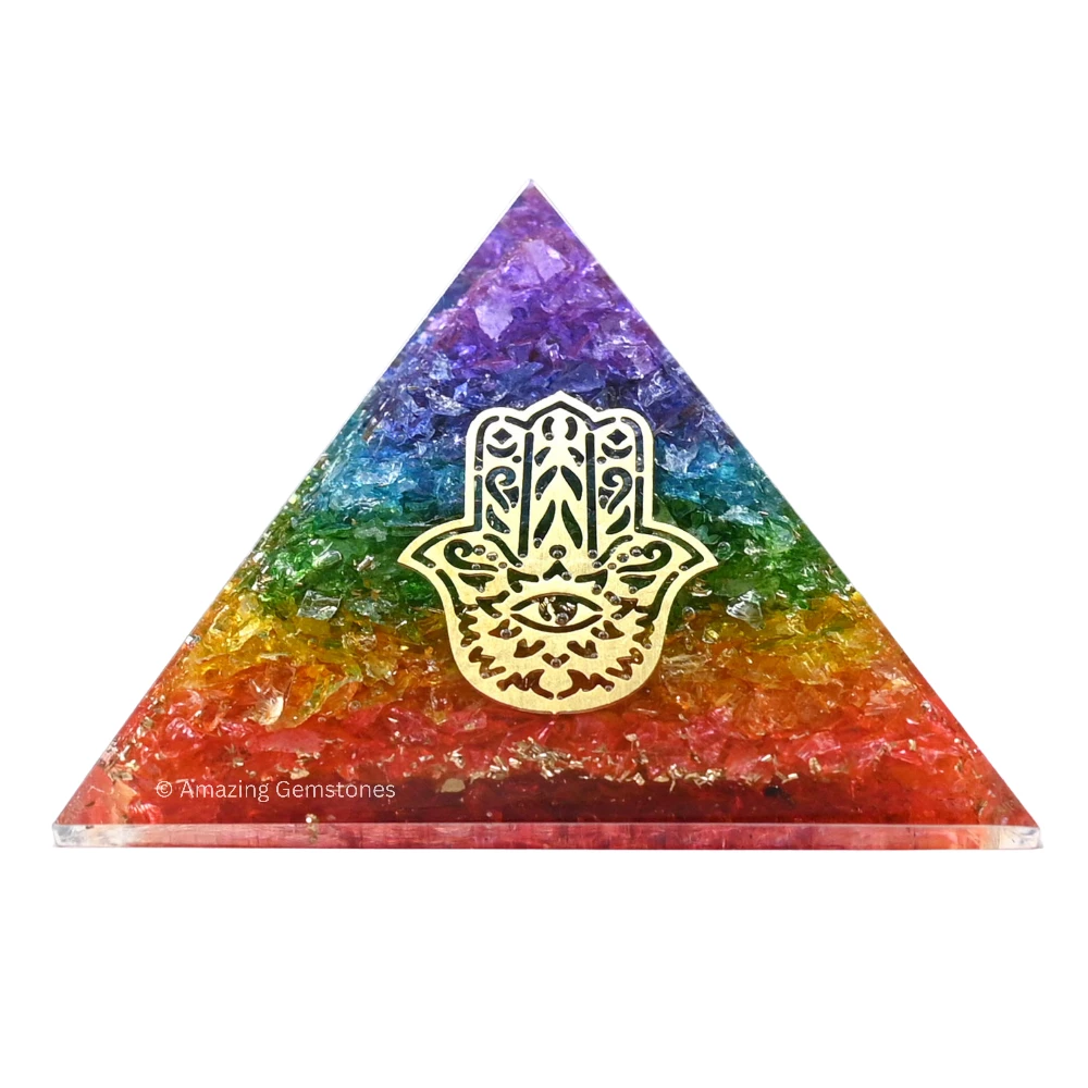 Chakra Onyx Orgone Pyramid - Big Hamsa