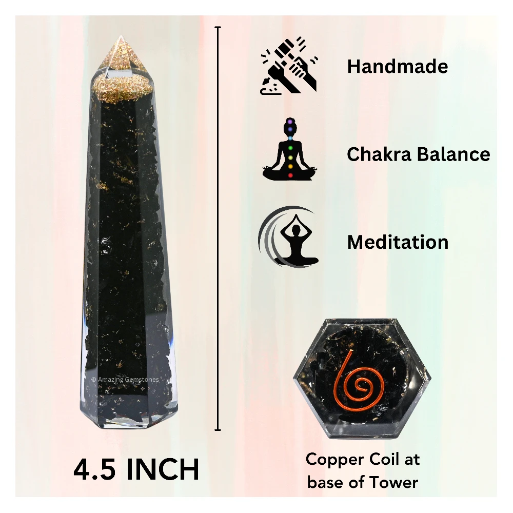 Black Tourmaline Orgone Tower (4.5 Inch)