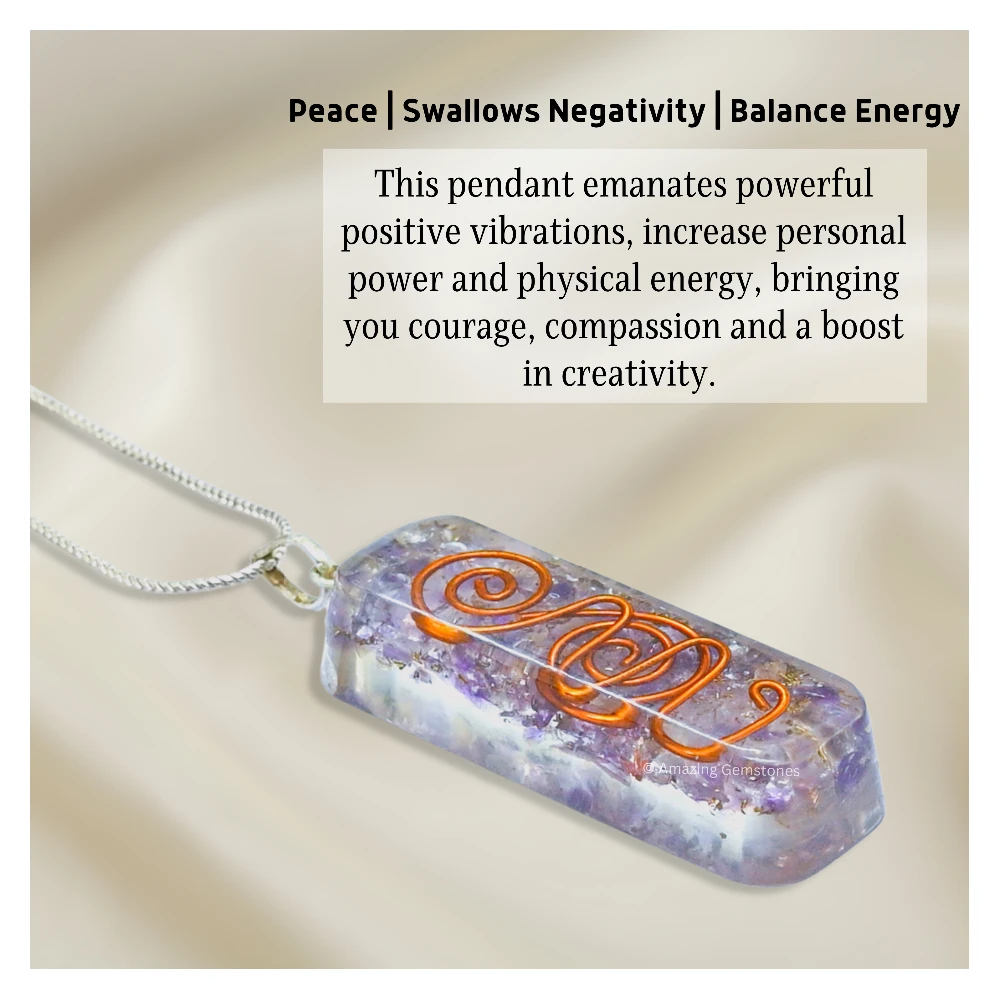 Amethyst Crystal Orgone Pendant - Rectangle