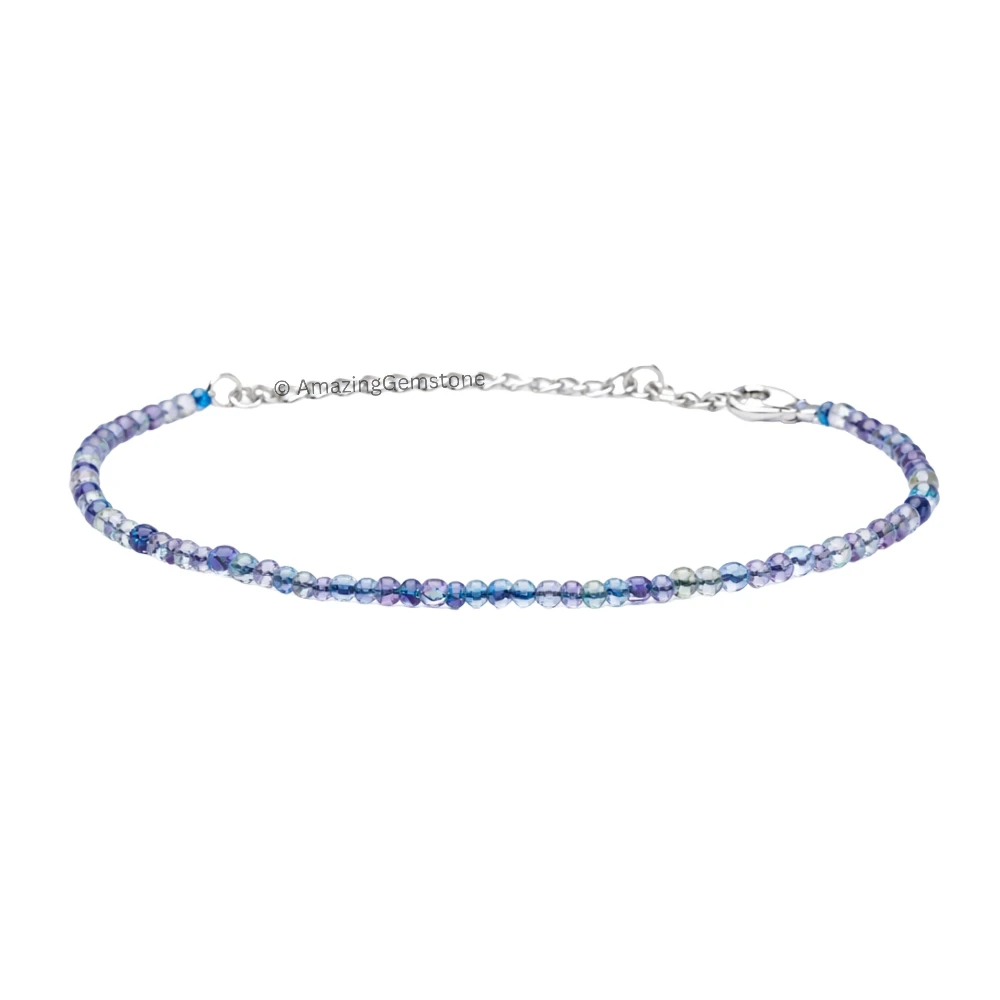 Blue Fluorite Crystal Bracelet - 2mm Faceted Bead (Silver)