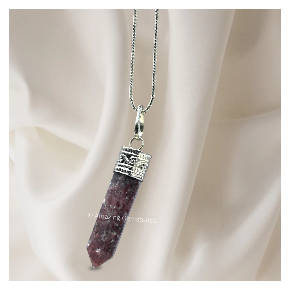 Lepidolite Necklace - Pencil Point (Silver)