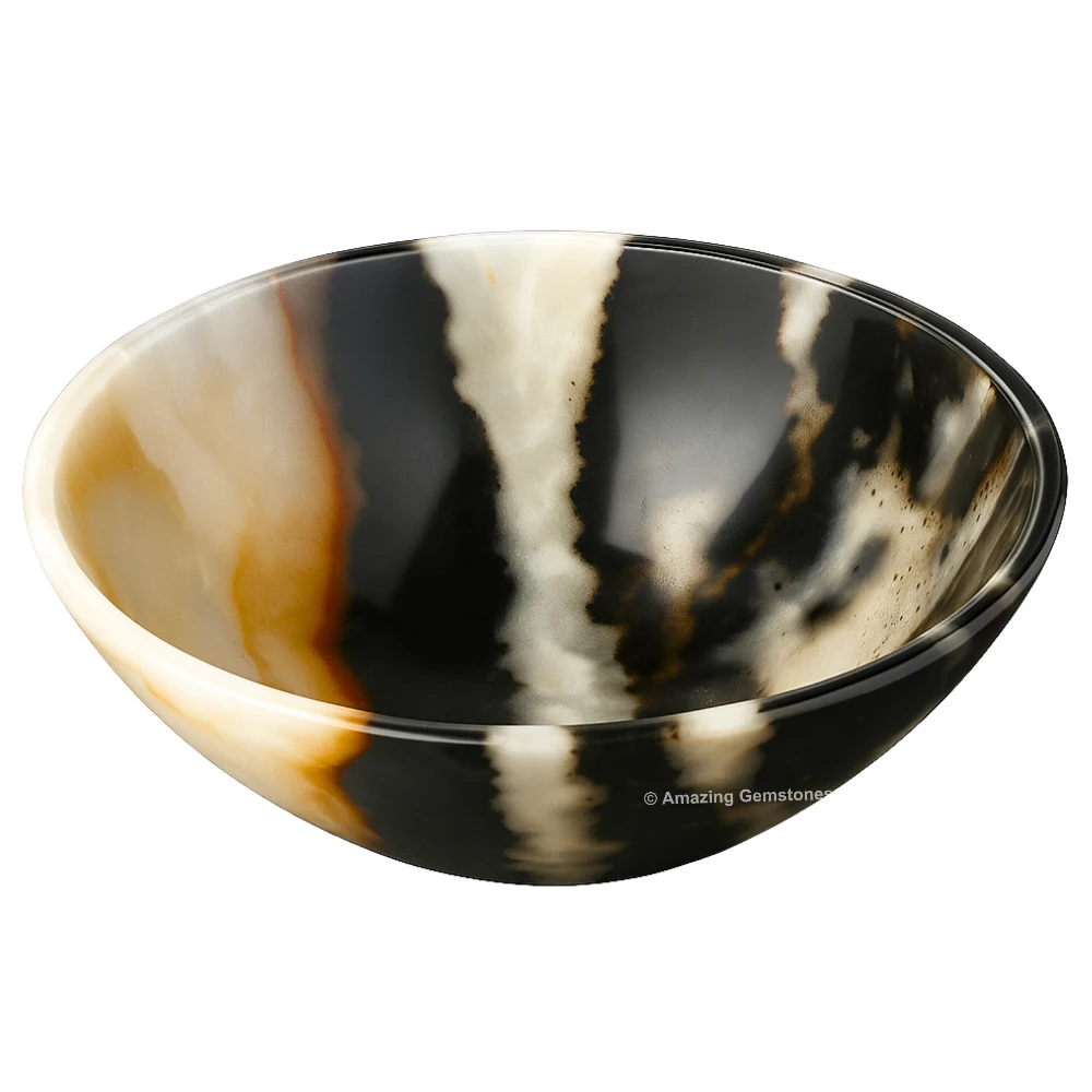 Black Banded Agate Crystal Bowl - 2 Inch