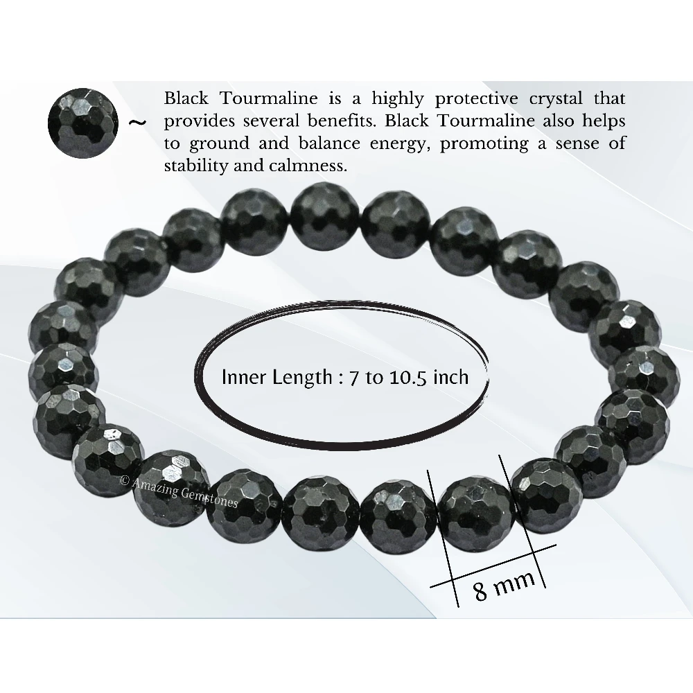 Black Tourmaline Bracelet (Faceted-Stretchable)