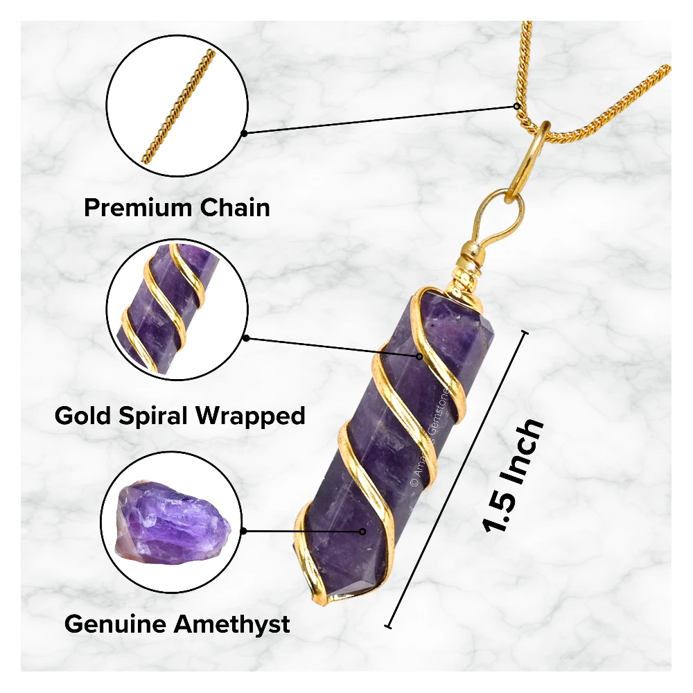 Amethyst Necklace - Spiral Pencil Point (Gold)