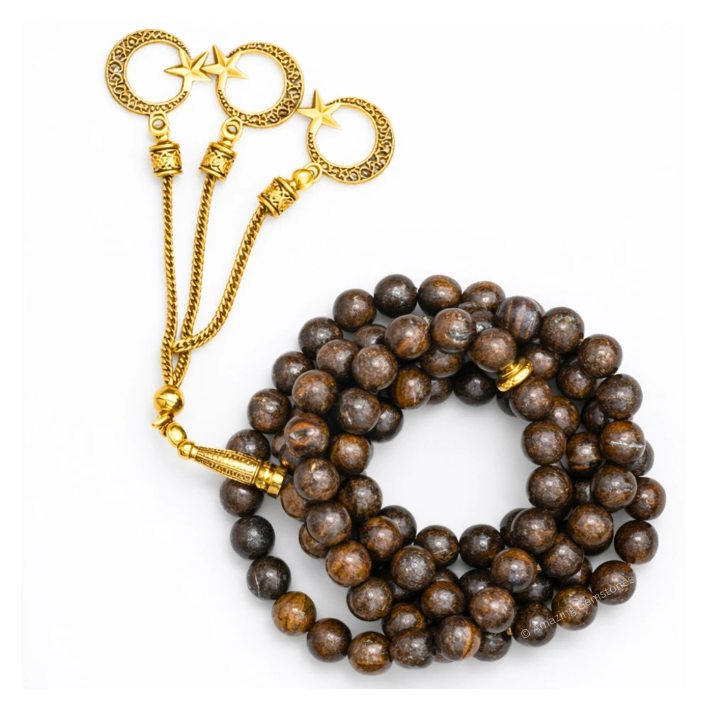 Bronzite Crystal Tasbeeh Sibha Prayer Beads (Gold)