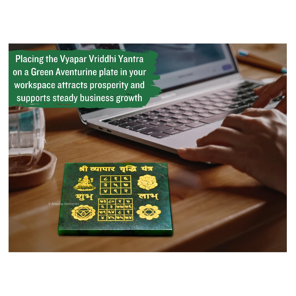 Green Aventurine Plate with Vyapar Vrudhi Yantra