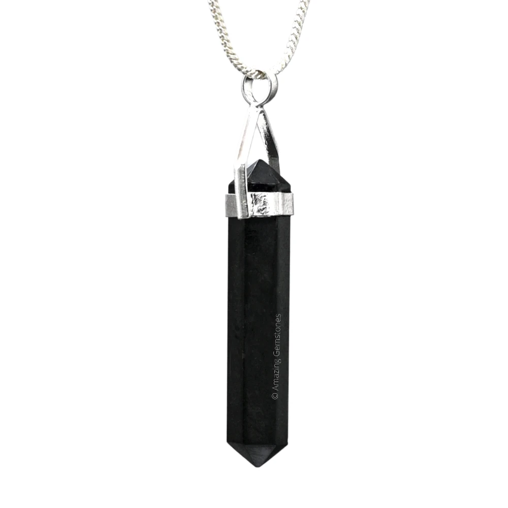 Black Obsidian Necklace - Double Point Pencil (Silver)
