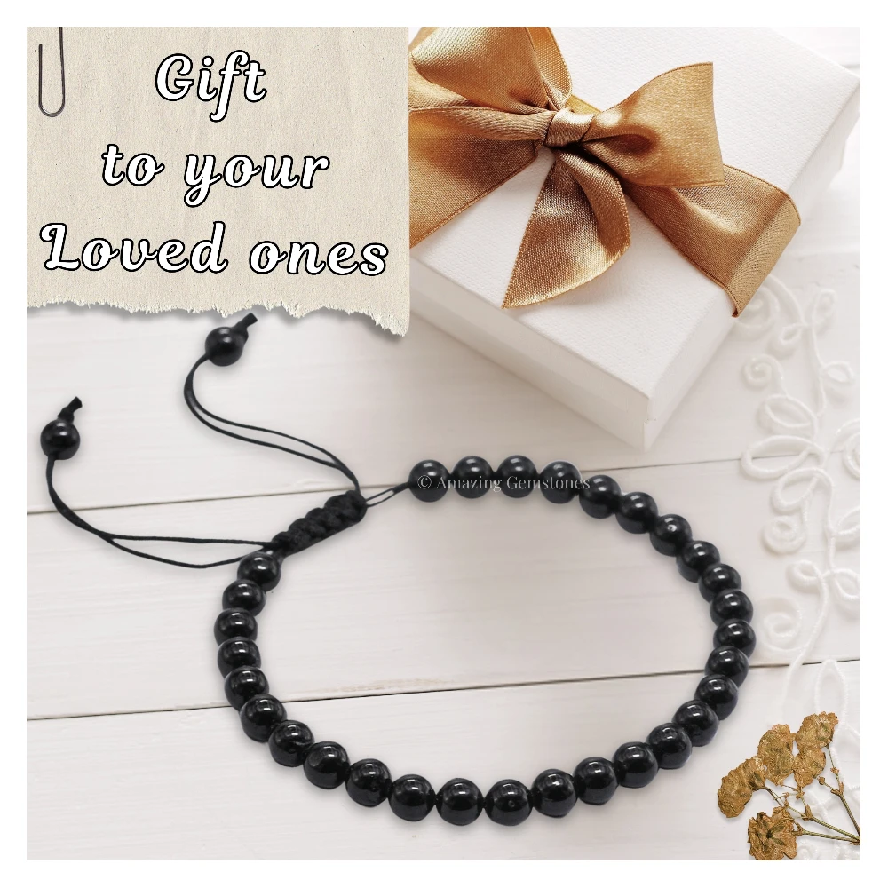 Black Tourmaline Healing Crystal Bracelets - 6mm Beads (Adjustable)