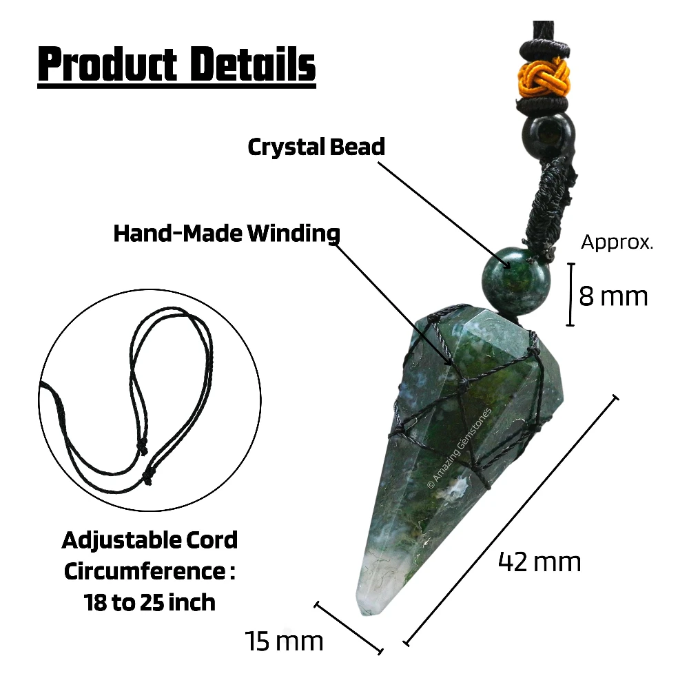 Moss Agate Pendulum Pendant Necklace (Macrame)
