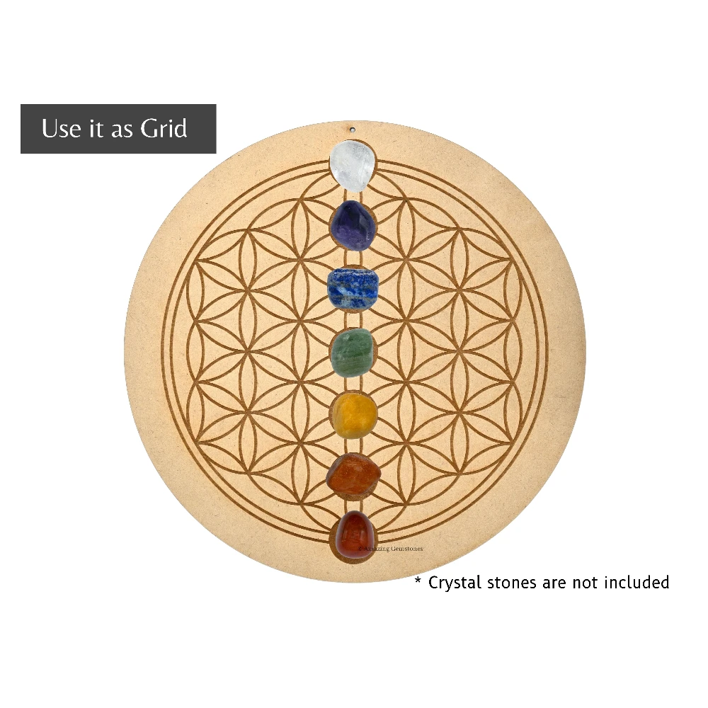 Wooden Crystal Grid Sacred Geometry - Chakra Flower of Life (12 Inch)