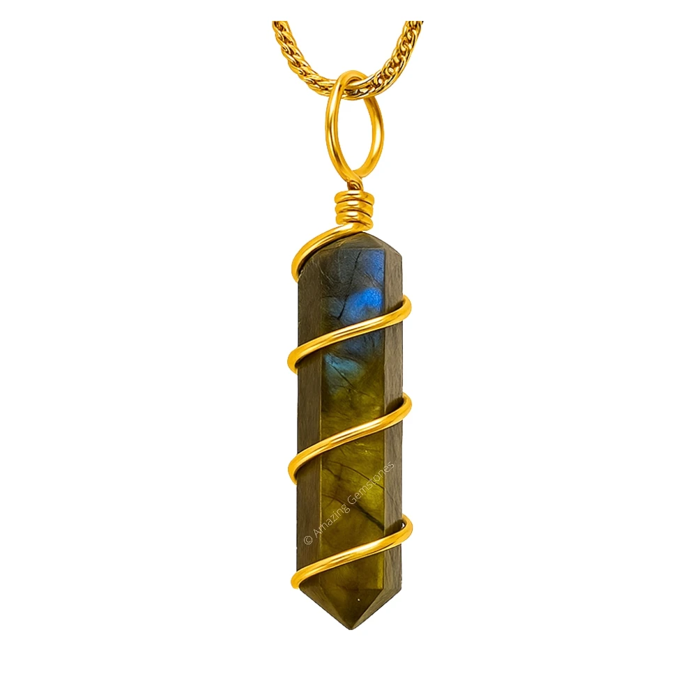 Labradorite Necklace - Spiral Pencil Point (Gold)