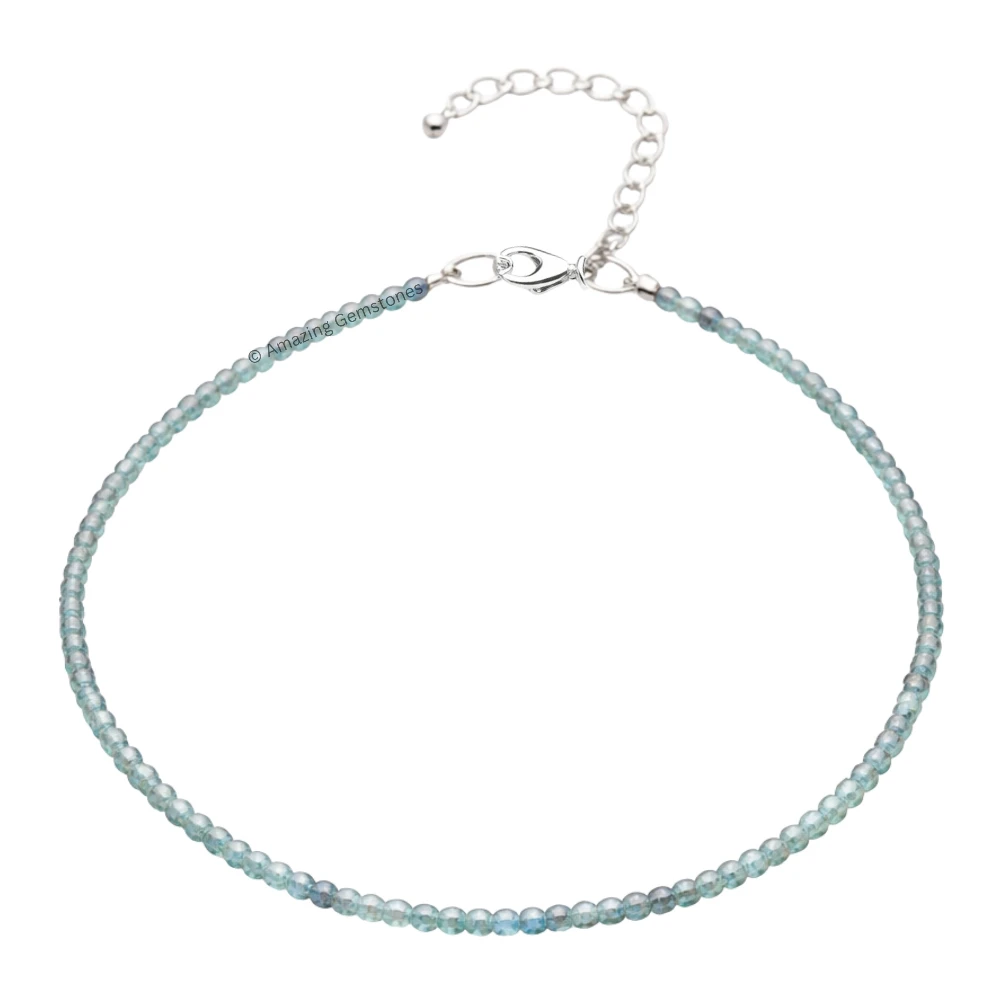 Sky Apatite Crystal Anklet - 2mm Faceted Bead (Silver)