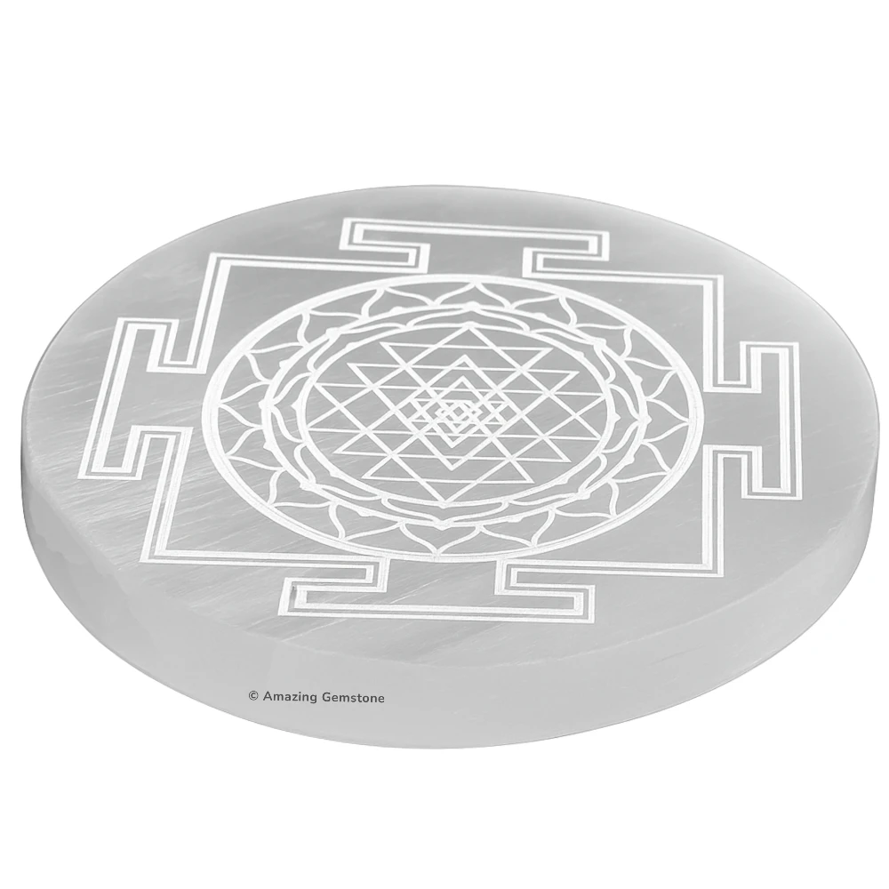 Selenite Charging Plate for Crystals - Sri Yantra (4 Inch)