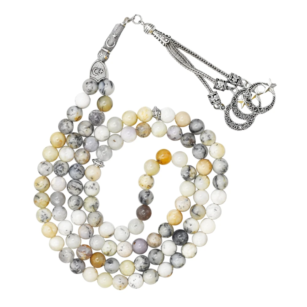 Dendrite Opal Crystal Tasbeeh Sibha Prayer Beads (Silver)